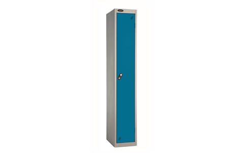 1 Door - Full height steel locker - FLAT TOP - Silver Grey Body / Blue Doors - H1780 x W305 x D305 mm - CAM Lock
