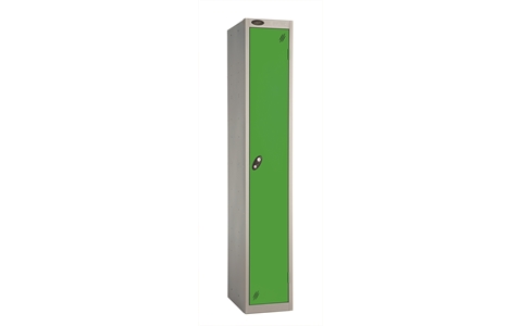 1 Door - Full height steel locker - FLAT TOP - Silver Grey Body / Green Doors - H1780 x W305 x D305 mm - CAM Lock