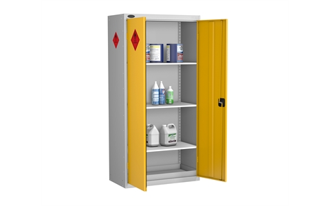 Standard Hazardous Cabinet - Silver Grey Body/Yellow Doors - H1780mm x W915mm x D460mm