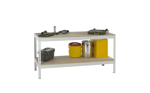 Stockrax Workbench with full lower shelf - H928mm x W1800mm x D750mm - Chipboard Deck - Light Grey