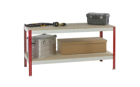 Stockrax Workbench with full lower shelf - H928mm x W1800mm x D750mm - Chipboard Deck - Red