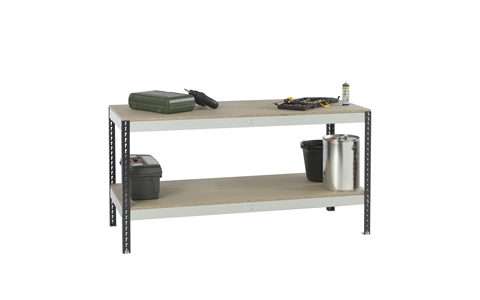 Stockrax Workbench with full lower shelf - H928mm x W1800mm x D900mm - Chipboard Deck - Dark Grey