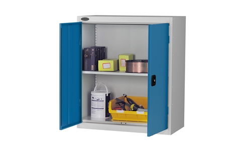 Low cupboard - C/W 1 No. shelf - Silver Grey Body/Blue Doors - H1015mm x W915 x D460