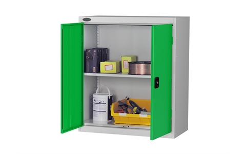 Low cupboard - C/W 1 No. shelf - Silver Grey Body/Green Doors - H1015mm x W915 x D460
