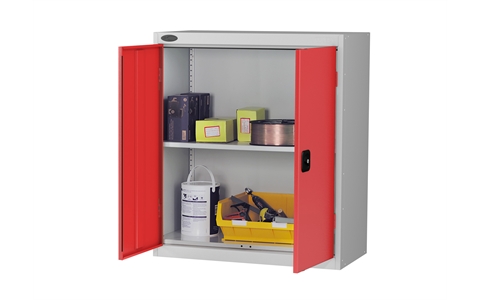 Low cupboard - C/W 1 No. shelf - Silver Grey Body/Red Doors - H1015mm x W915 x D460