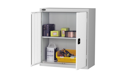 Low cupboard - C/W 1 No. shelf - Silver Grey Body/White Doors - H1015mm x W915 x D460