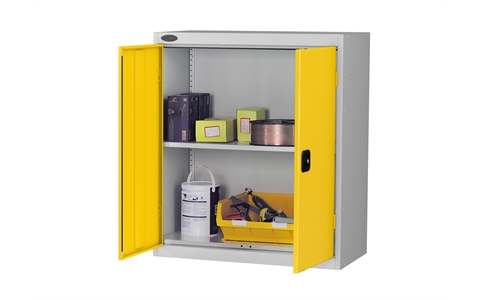 Low cupboard - C/W 1 No. shelf - Silver Grey Body/Yellow Doors - H1015mm x W915 x D460