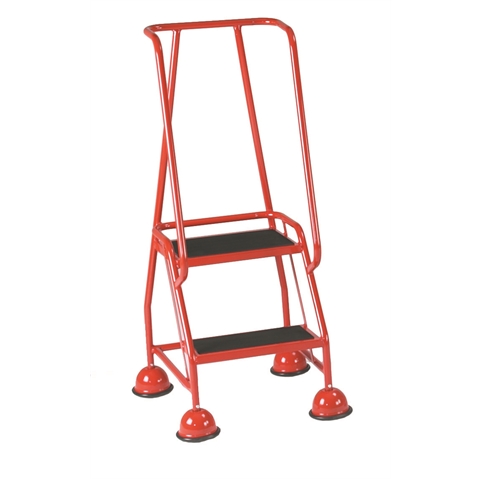 2 Tread Standard Mobile Steps with Rubber Tread - Red  - Platform: H508 x W380 x D280mm - Weight: 11Kg - Overall Size  H1185mm x W580mm x D540mm